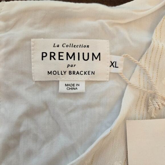 NWT Molly Bracken Women's White Short Dotted Swiss Dress Off White Gold Size XL - Picture 11 of 13
